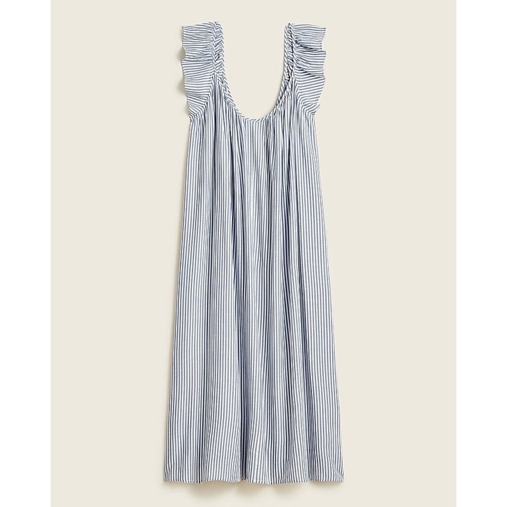 J.Crew Blue White Striped Flutter Sleeve Midi Dress L/XL Boho Coastal Summer